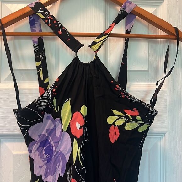 Floral Black Dress - Halter , Back Zip Dress - Worn Once - Petite 6 - Picture 2 of 5